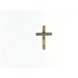 18kt bicolor gouden hanger - Kruisje met briljant 0.02ct - 610797