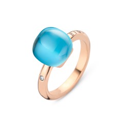 BIGLI Mini Sweety - 18kt rose gouden ring met blauwe kwarts+ witte parelmoer 6ct en diamant 0.02ct - 609765