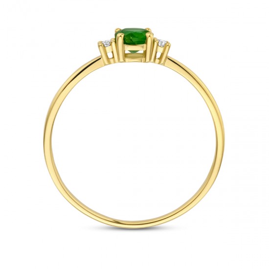 14kt geelgouden ring met diamant & smaragd - 613053