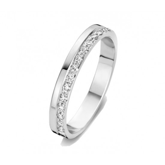 DUO 18kt wit gouden trouwring met briljant 0.15ct - 605614