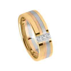 Tessina 18kt tricolore gouden trouwring met diamant 0.06ct - 7876