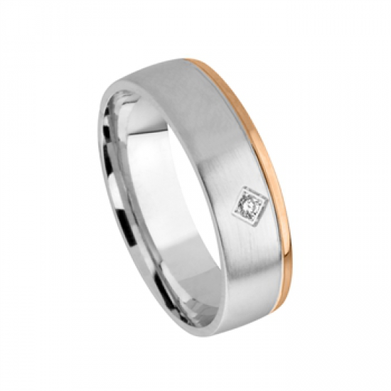 Tessina bicolore trouwring met briljant 0.0165ct - 7897