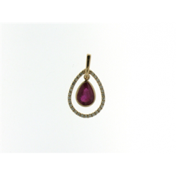 18kt gouden hanger met robijn 0.72ct en 29 diam.0.12ct. - 11608