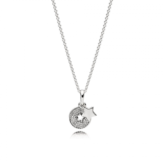 PANDORA ZILVEREN KETTING MET HANGER EN ZIRCONEN - 18788