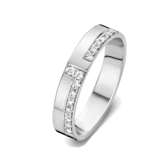 DUO - 18kt witgoud trouwring met briljant 0.17ct - 21465