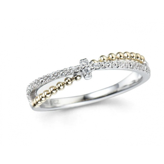 18kt Bicolor gouden ring met briljant 0.06ct - 22550