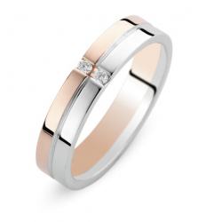 DUO 18kt bicolor gouden trouwring met briljant 0.03ct - 22561