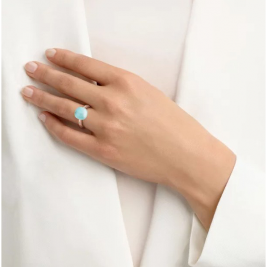 BIGLI Mini Sweety - 18kt rose gouden ring met tourkooise aquamarijn 4ct en diamant 0.01ct - 23312