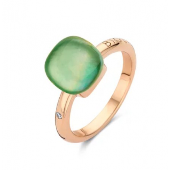 BIGLI Mini Sweety - 18kt rose gouden ring met limoenkwarts, groene aventurijn, parelmoer 6ct en diamant 0.02ct - 23320