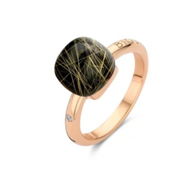 BIGLI Mini Sweety - 18kt rose gouden ring met rutielkwarts met onyx - 23322