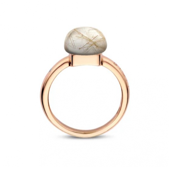 BIGLI Mini Sweety - 18kt rose gouden ring met rutielkwarts met onyx - 23322