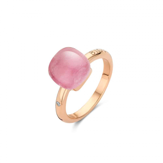 BIGLI Mini Sweety - 18kt rose gouden ring met robijn roze kwarts + parelmoer 6ct en diamant 0.02ct - 23325