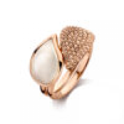 BIGLI Mini Leaves - 18kt rose gouden ring met bergkristal en parelmoer - 23386