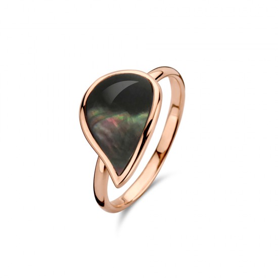 BIGLI Mini Leaves - 18kt rose gouden ring met bergkristal en parelmoer - 23387