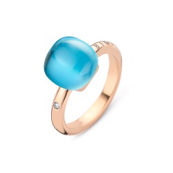 BIGLI Mini Sweety - 18kt rose gouden ring met blauwe kwarts+ witte parelmoer 6ct en diamant 0.02ct - 23466