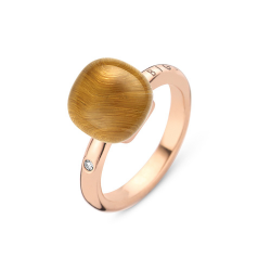 BIGLI Mini Sweety - 18kt rose gouden ring met bergkristal met tijgeroog 6ct en diamant 0.02ct - 23582