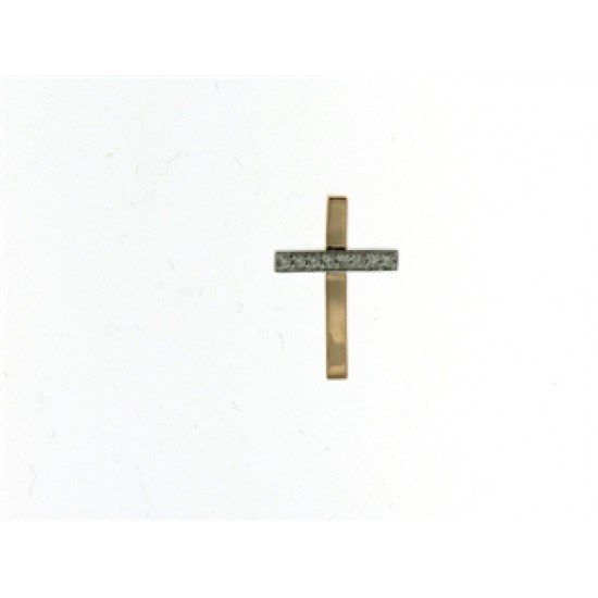 18kt bicolor gouden hanger - Kruisje met briljant 0.02ct - 23720