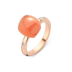 BIGLI Mini Sweety - 18kt rose gouden ring met melkkwarts, koraal 6ct en diamant 0.02ct - 4766