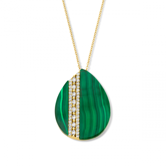 18kt geelgouden halsketting met malachiet hanger en diamant - 5186