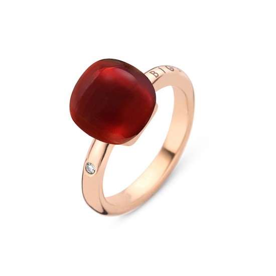 BIGLI Mini Sweety - 18kt rose gouden ring met granaat, parelmoer 6ct & diamant 0.02ct - 13057