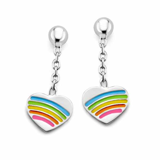 Naiomy zilveren kinderoorringen - Hartje met regenboogkleuren - 14892