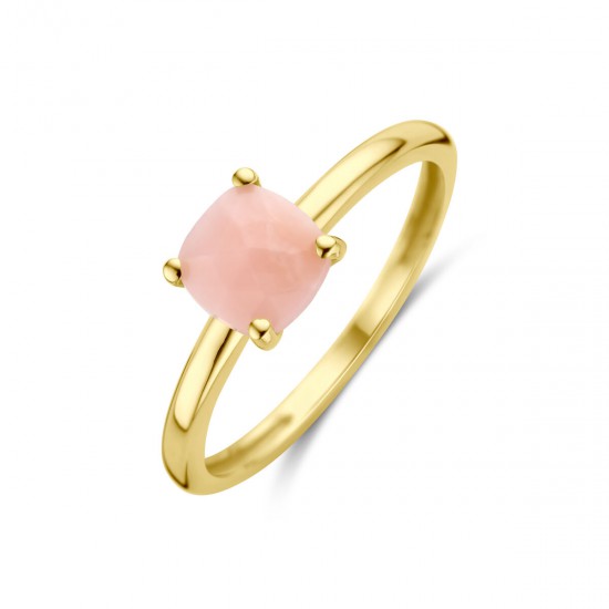 14kt geel gouden ring met roze opaal - 37641