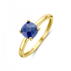 14kt geel gouden ring met blauwe saffier - 37642