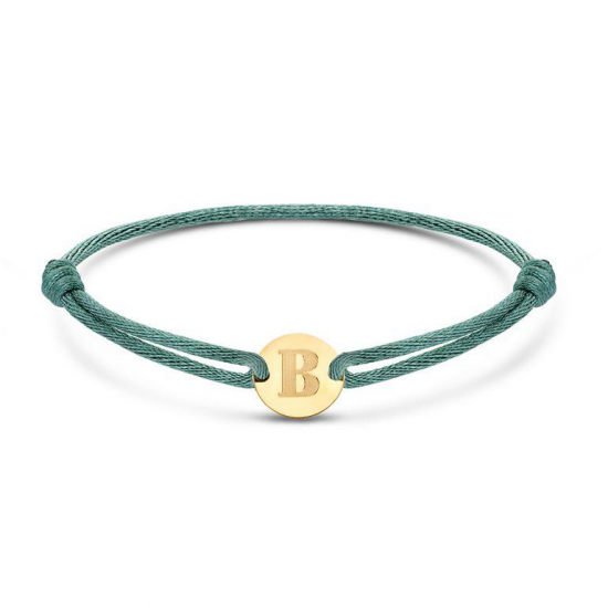 Minitials 18kt kleine gouden disc op satijne armband - 38057