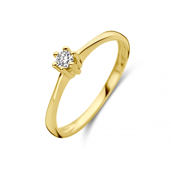 14kt geel gouden solitaire ring met diamant 0.10ct - 38945