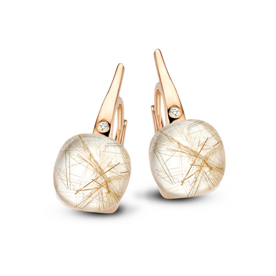 Bigli Mini Sweety - 18kt gouden oorringen met ruptielkwarts - 39754