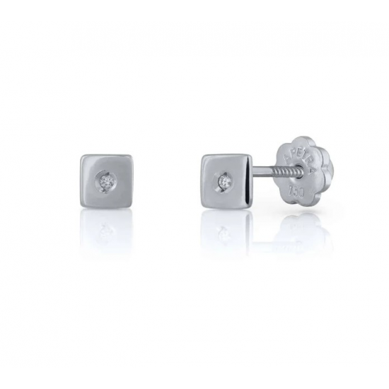 18kt witgouden oorringen met diamant en schroefdraad - 40466