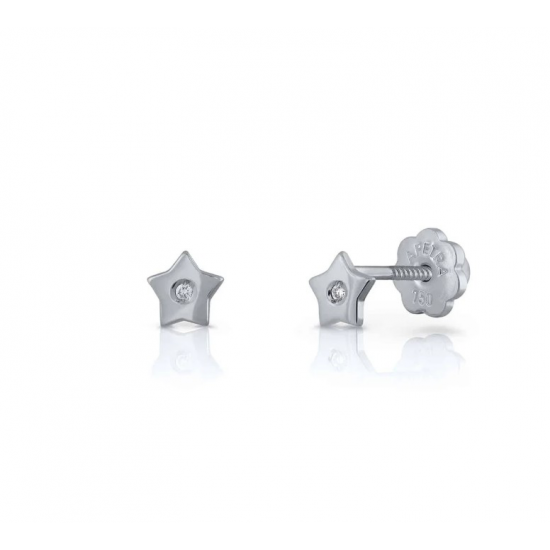 18kt witgouden oorringen met diamant en schroefdraad - 40468