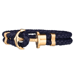 PAUL HEWITT BLAUW LEDEREN ARMBAND, GEEL ANKER, MAAT M - 58307